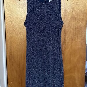 Navy dress with metallic glitter.  Small cut out opening in back